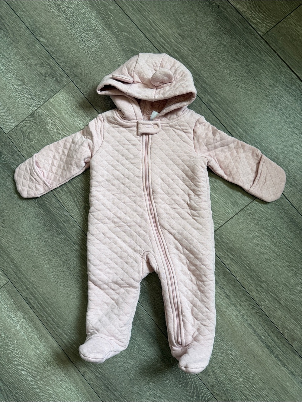 Quilted Hooded Pink Baby One-Piece Footie XS267
